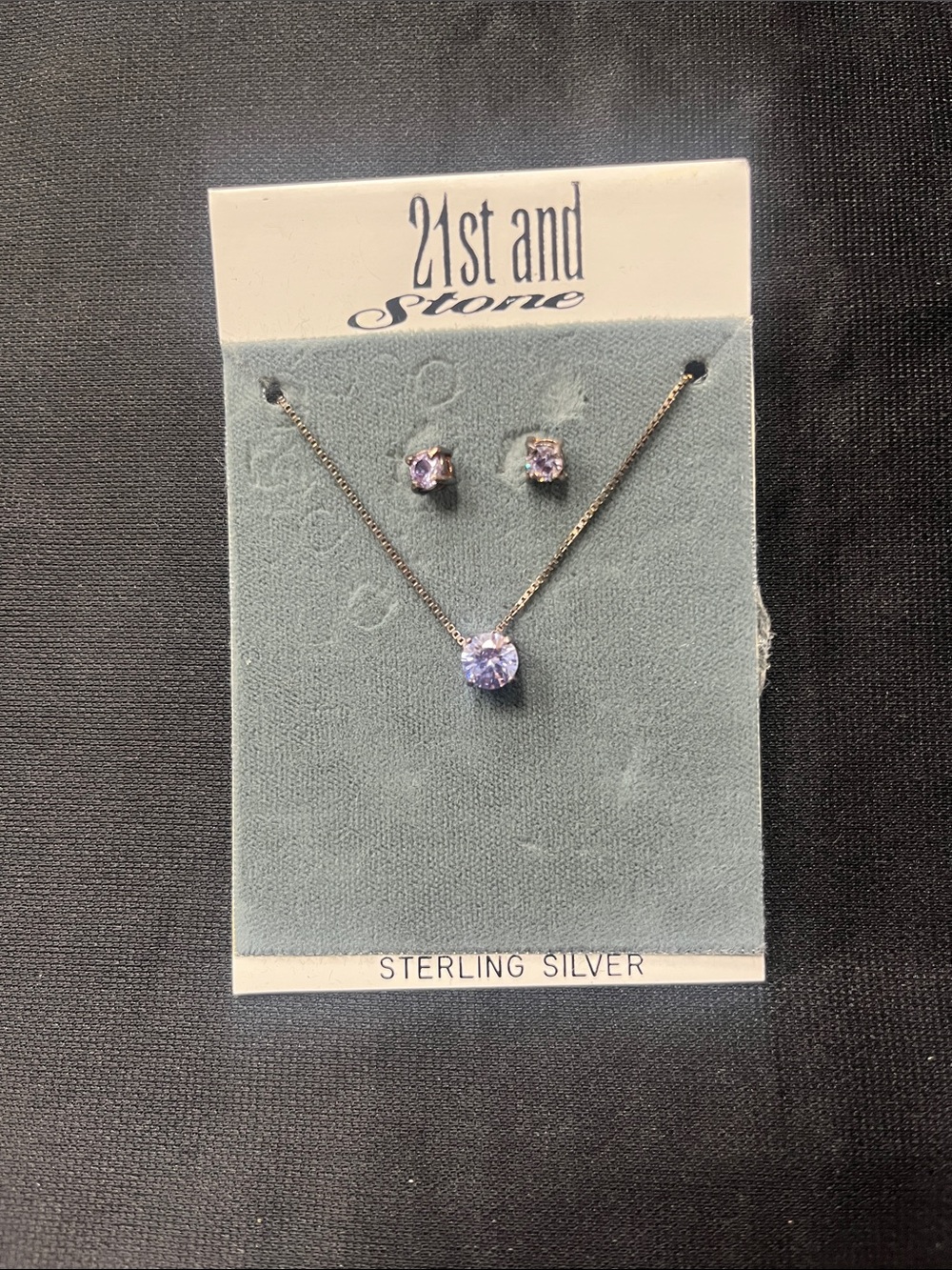 925 Sterling Silver Tanzanite Necklace & Studs Set